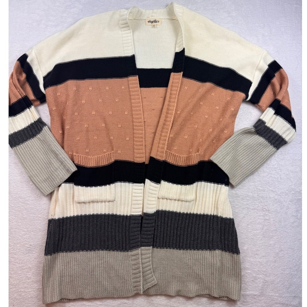 Haptics by Holly Harper Striped Open Front Cardigan Sweater 2X Multi-Color Knit